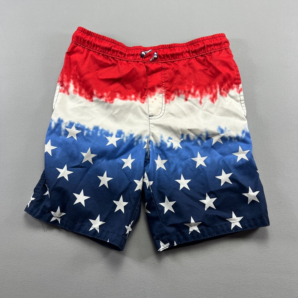 Dream Wave Swim Shorts Kids 10/12 Multi Patriotic Printed Mesh Drawstring Waist